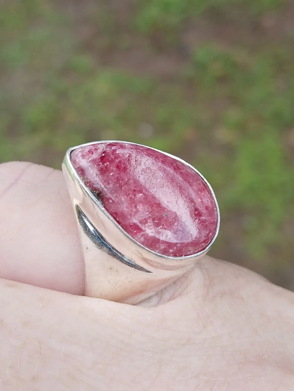 New Men's Rhodonite 925 Silver Ring.